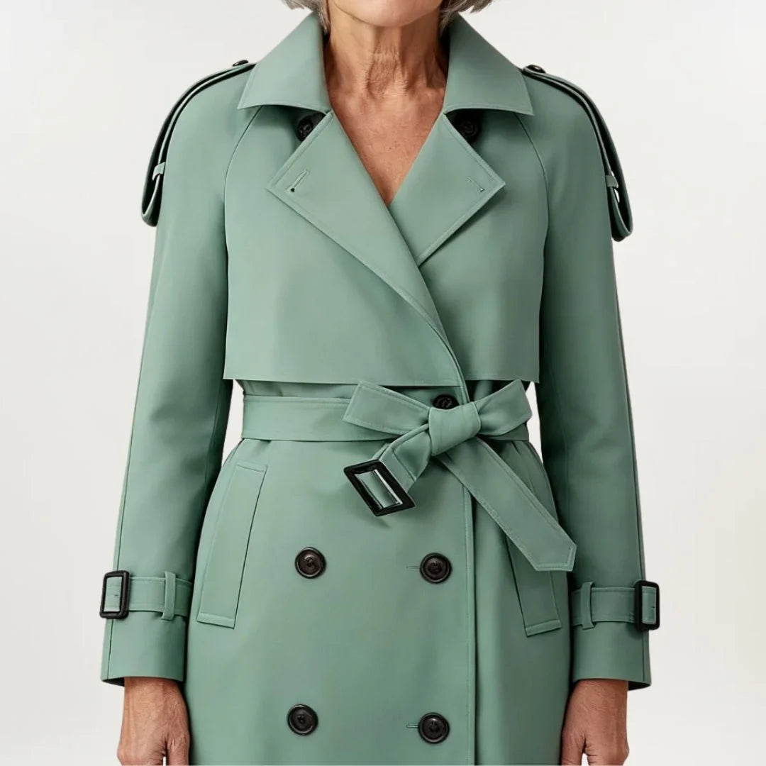 Women's longline belted trench coat with double-breasted closure