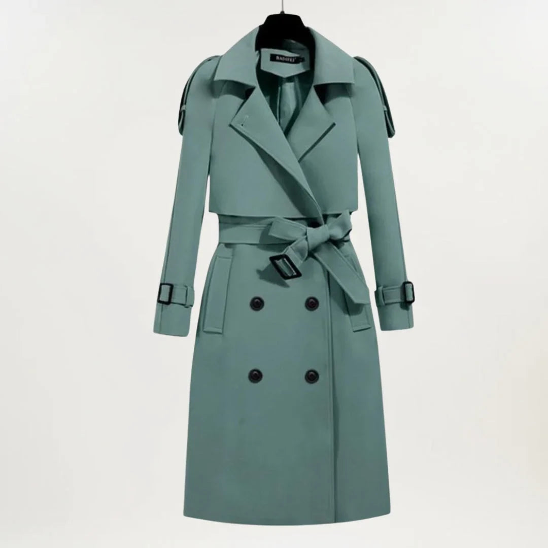 Women's longline belted trench coat with double-breasted closure – Green