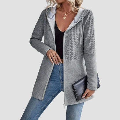 Women's longline cable-knit full-zip hoodie with long sleeves
