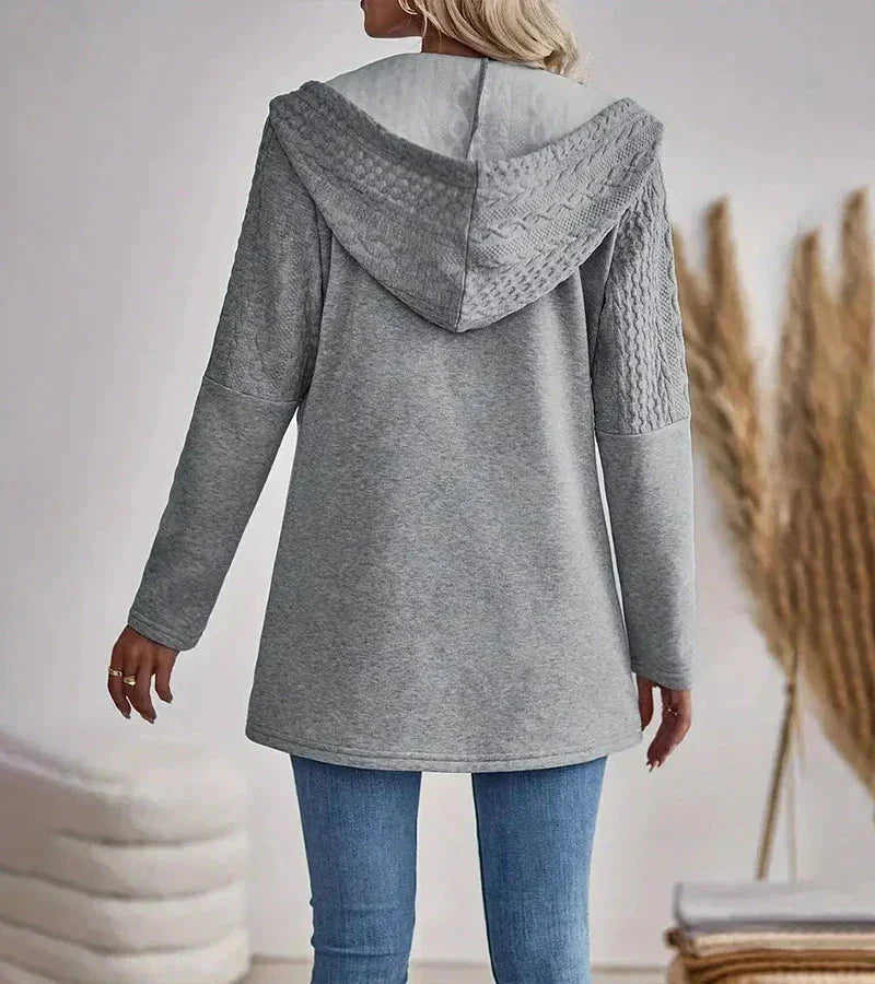 Women's longline cable-knit full-zip hoodie with long sleeves