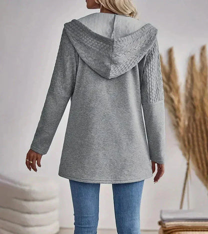 Women's longline cable-knit full-zip hoodie with long sleeves