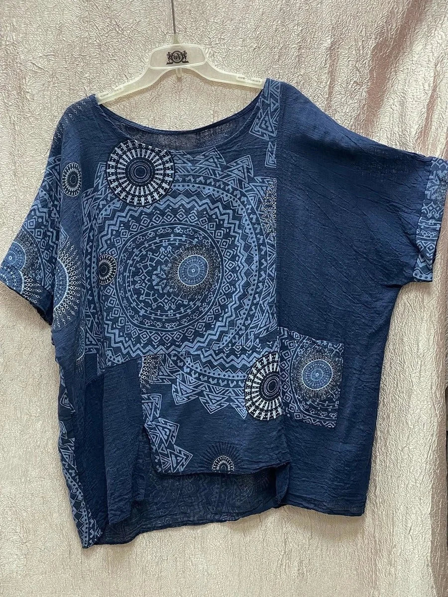 Women's mandala print top and womens wide leg pants set with drawstring waist