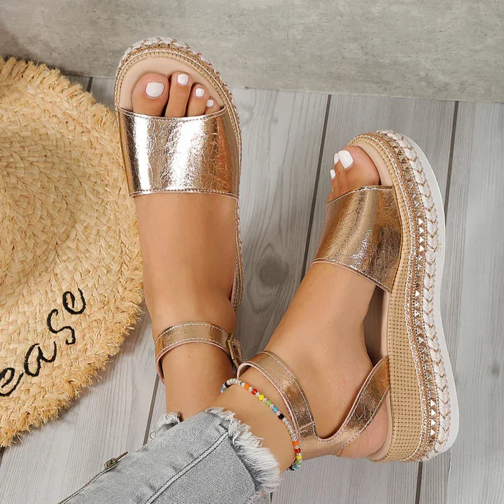 Women's metallic comfort adjustable espadrille sandals with ankle strap – Gold