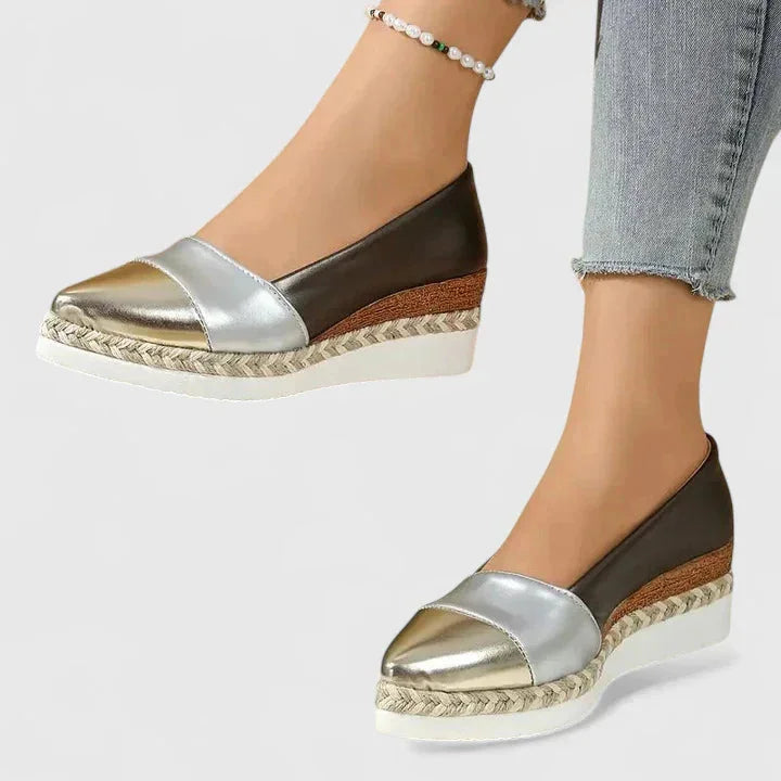 Women's metallic slip-on espadrille wedge platform loafers