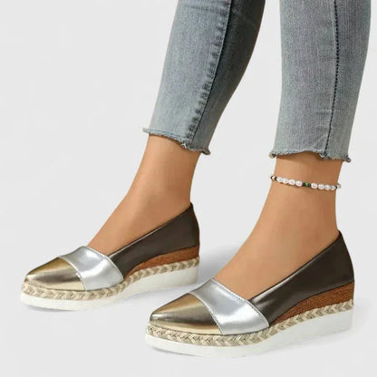Women's metallic slip-on espadrille wedge platform loafers