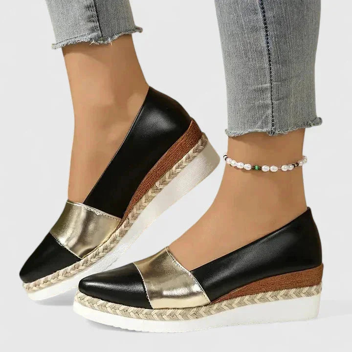 Women's metallic slip-on espadrille wedge platform loafers