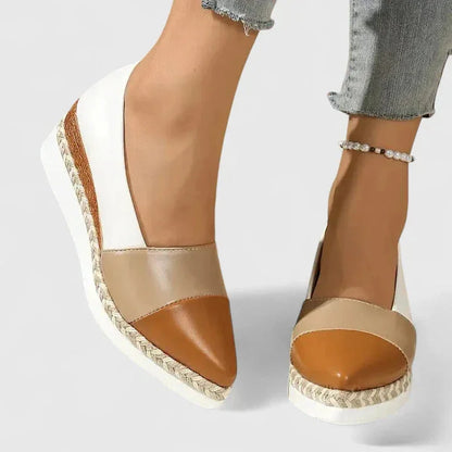 Women's metallic slip-on espadrille wedge platform loafers – Cream
