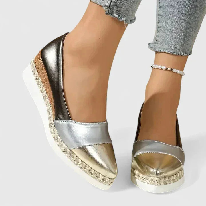 Women's metallic slip-on espadrille wedge platform loafers – Dark Gold
