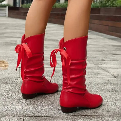 Women's mid-calf lace-up slouchy block heel ankle boots