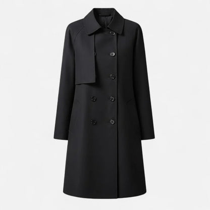 Women's mid-length wool-blend double-breasted trench coat – Black