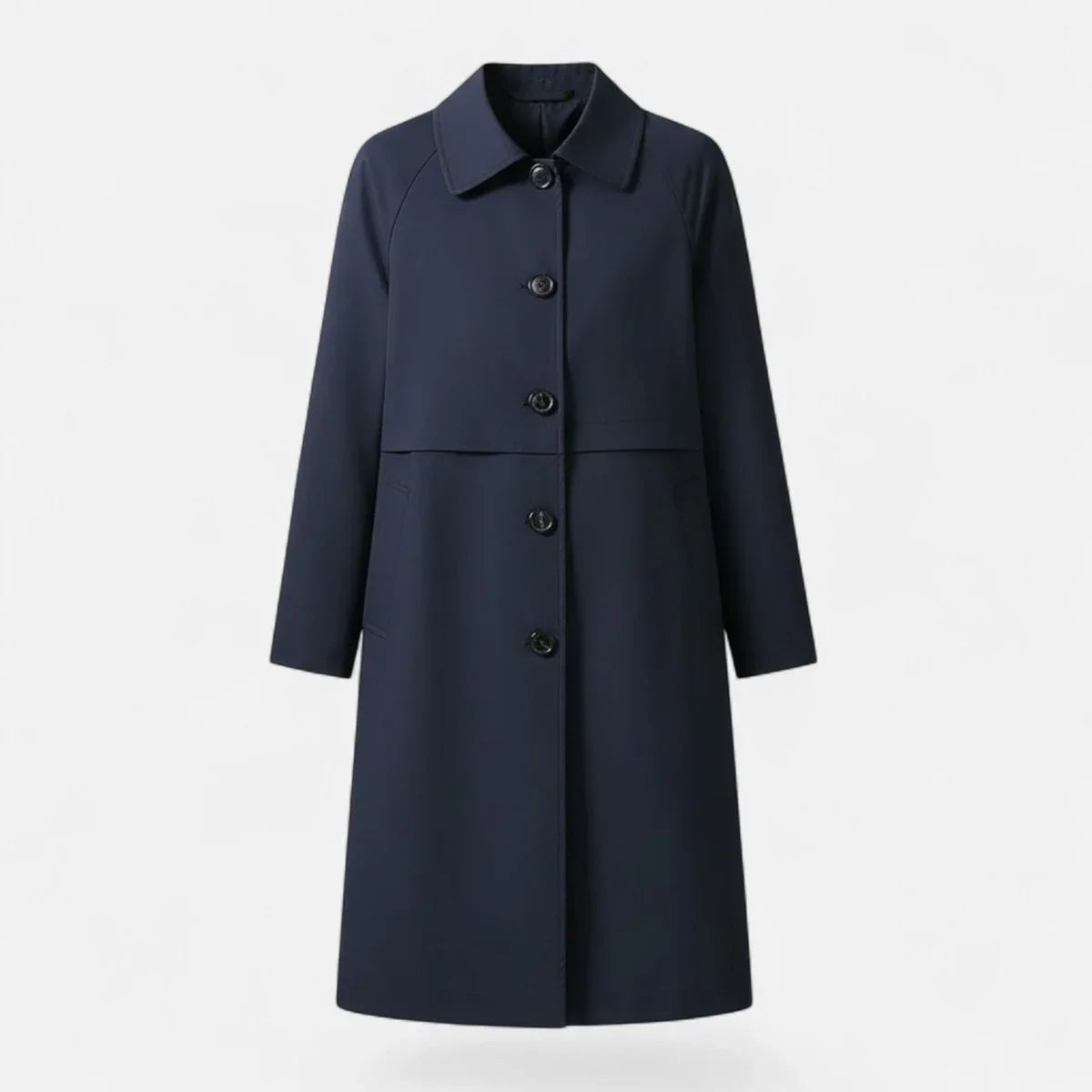 Women's mid-length wool-blend double-breasted trench coat – Navy Blue
