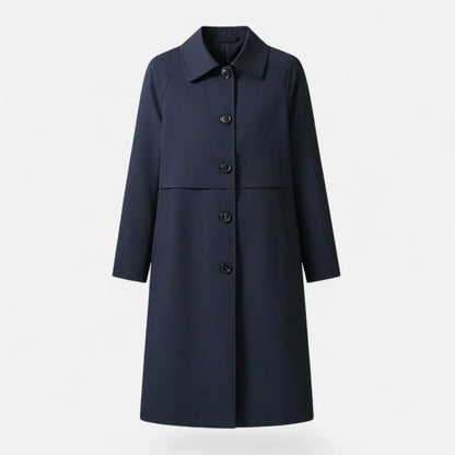 Women's mid-length wool-blend double-breasted trench coat – Navy Blue