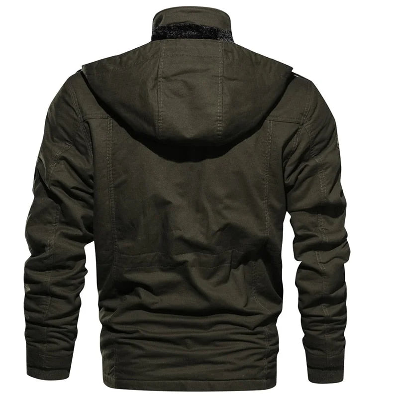 Women's military utility field jacket with sherpa lining and detachable hood