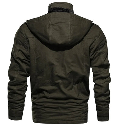 Women's military utility field jacket with sherpa lining and detachable hood