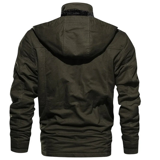Women's military utility field jacket with sherpa lining and detachable hood