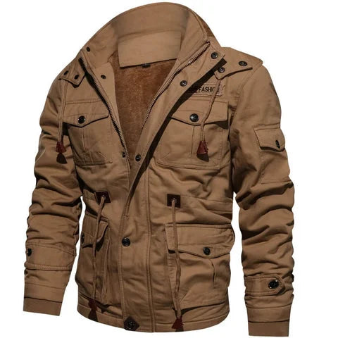 Women's military utility field jacket with sherpa lining and detachable hood