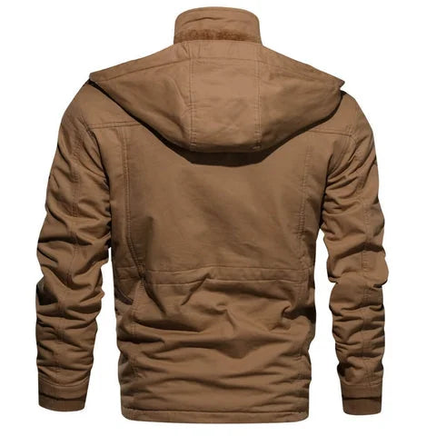 Women's military utility field jacket with sherpa lining and detachable hood
