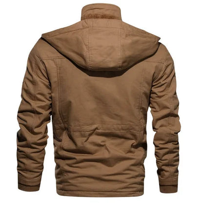 Women's military utility field jacket with sherpa lining and detachable hood