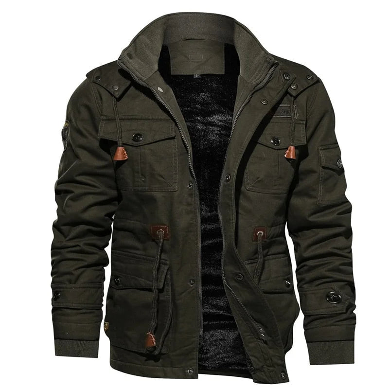 Women's military utility field jacket with sherpa lining and detachable hood – Army green