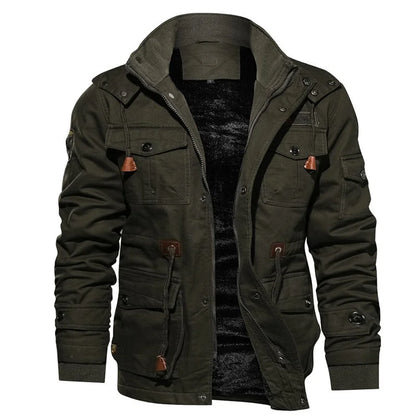 Women's military utility field jacket with sherpa lining and detachable hood – Army green