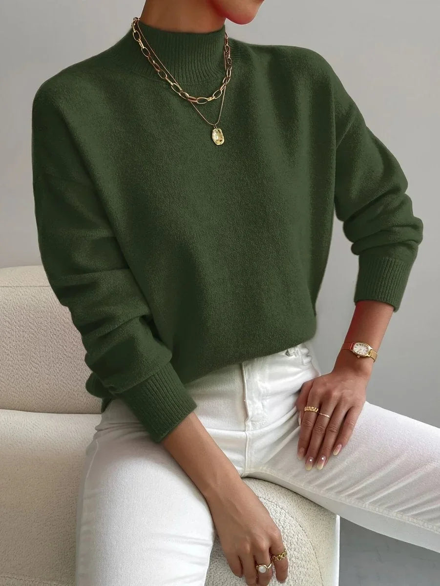 Women's mock neck relaxed-fit knit turtleneck sweater – Green