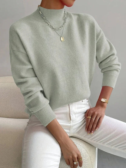 Women's mock neck relaxed-fit knit turtleneck sweater – Light Green