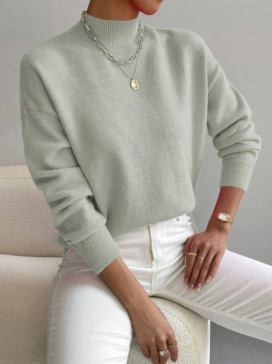 Women's mock neck relaxed-fit knit turtleneck sweater – Light Green