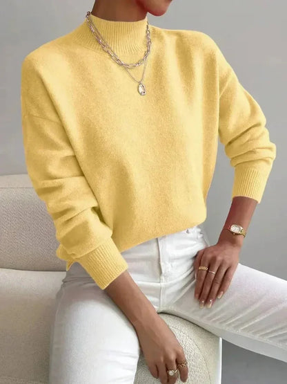 Women's mock neck relaxed-fit knit turtleneck sweater – Yellow
