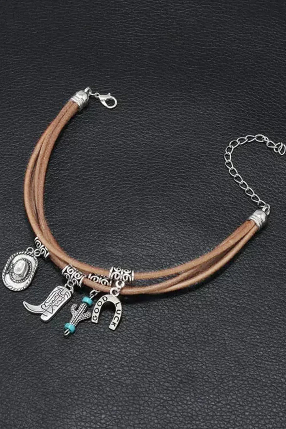 Women's multi-layered western charm bracelet with hat boot cactus – Silver