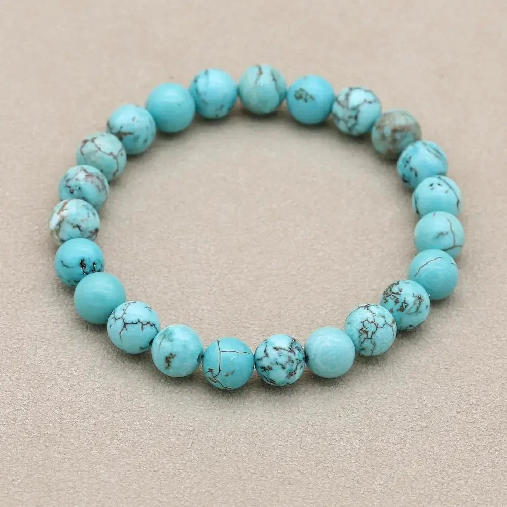 Women's natural beaded stretch bracelet with matrix – Turquoise