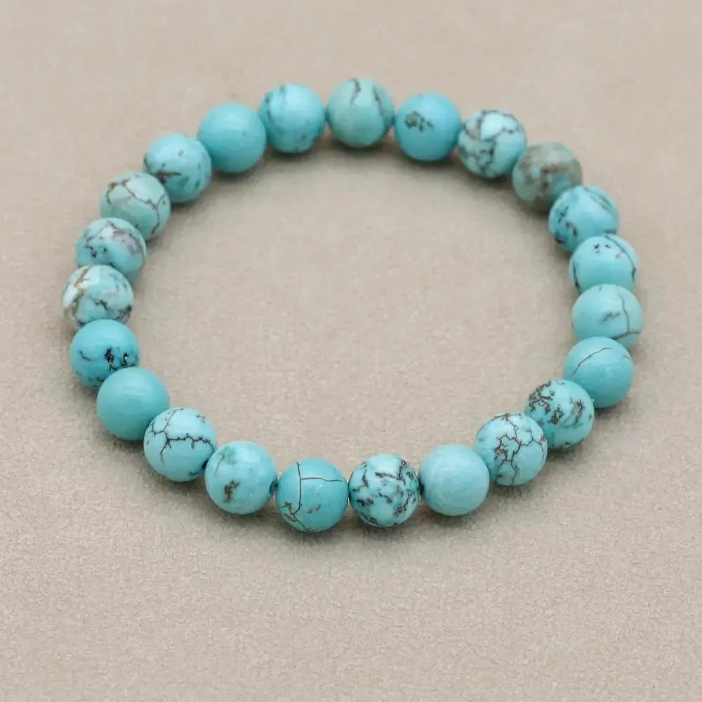 Women's natural beaded stretch bracelet with matrix – Turquoise