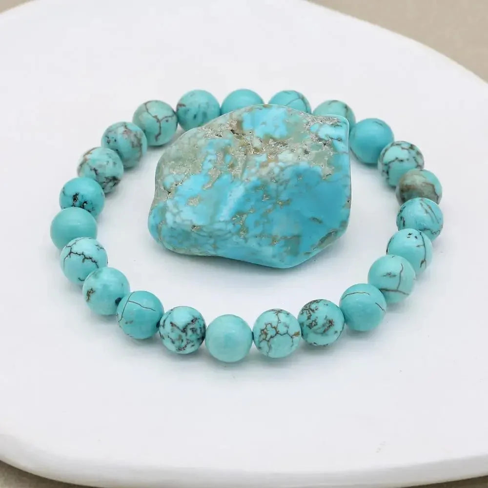 Women's natural beaded stretch bracelet with matrix – Turquoise