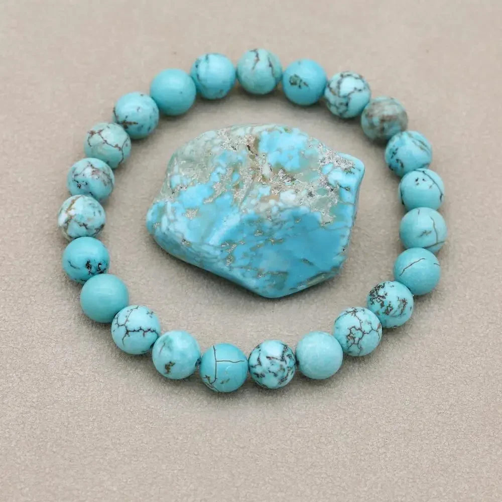 Women's natural beaded stretch bracelet with matrix – Turquoise