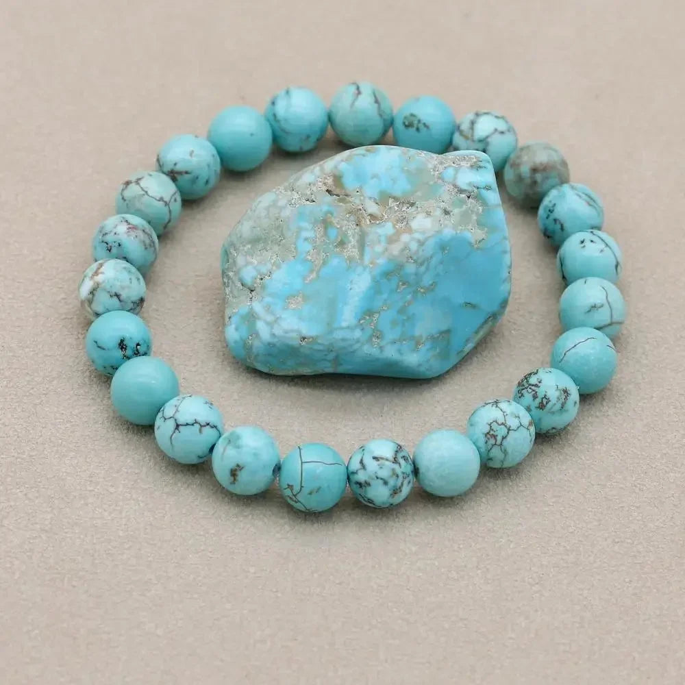 Women's natural beaded stretch bracelet with matrix – Turquoise