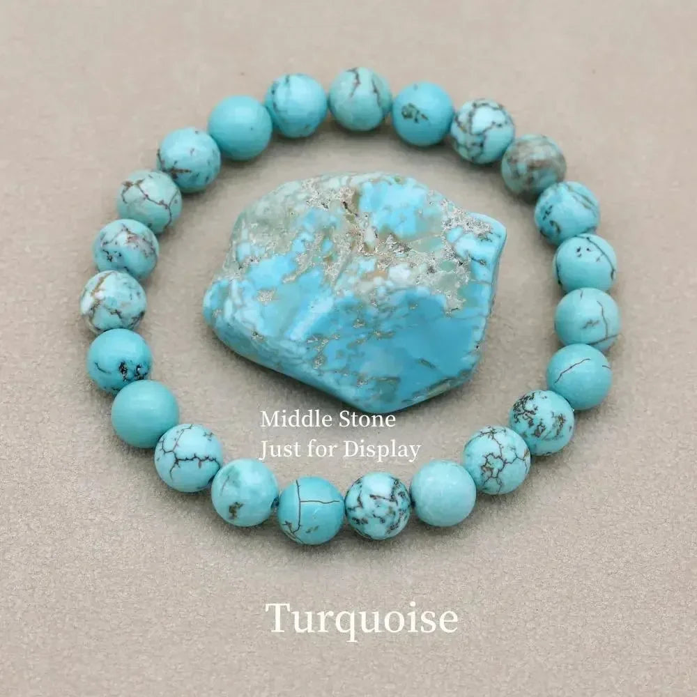 Women's natural beaded stretch bracelet with matrix – Turquoise