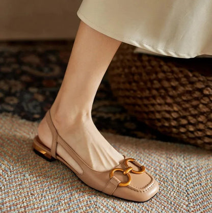 Women's suede square-toe sandals with slingback and tone buckle – Brown