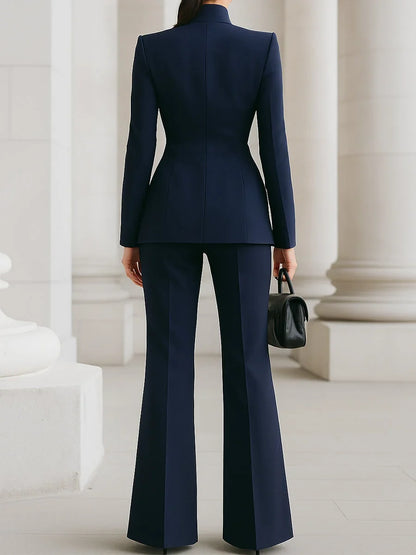 Women's tailored stand-collar blazer trousers suit denim jacket