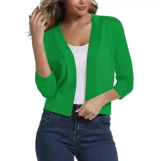 Women's open-front 3/4 sleeve cropped cardigan – Bright Green