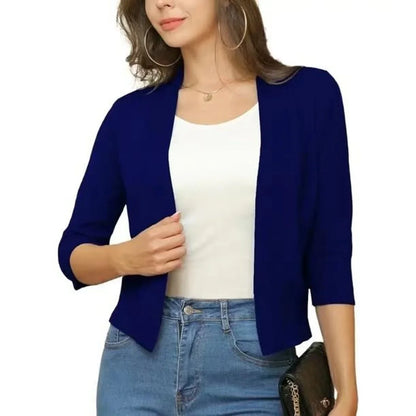 Women's open-front 3/4 sleeve cropped cardigan – Mondsee Blue