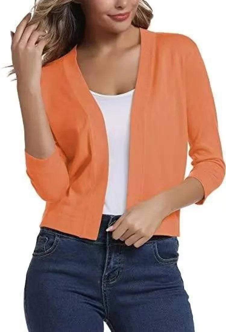 Women's open-front 3/4 sleeve cropped cardigan – Orange
