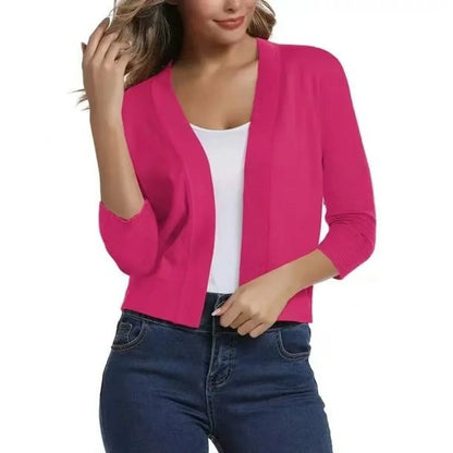 Women's open-front 3/4 sleeve cropped cardigan – Red