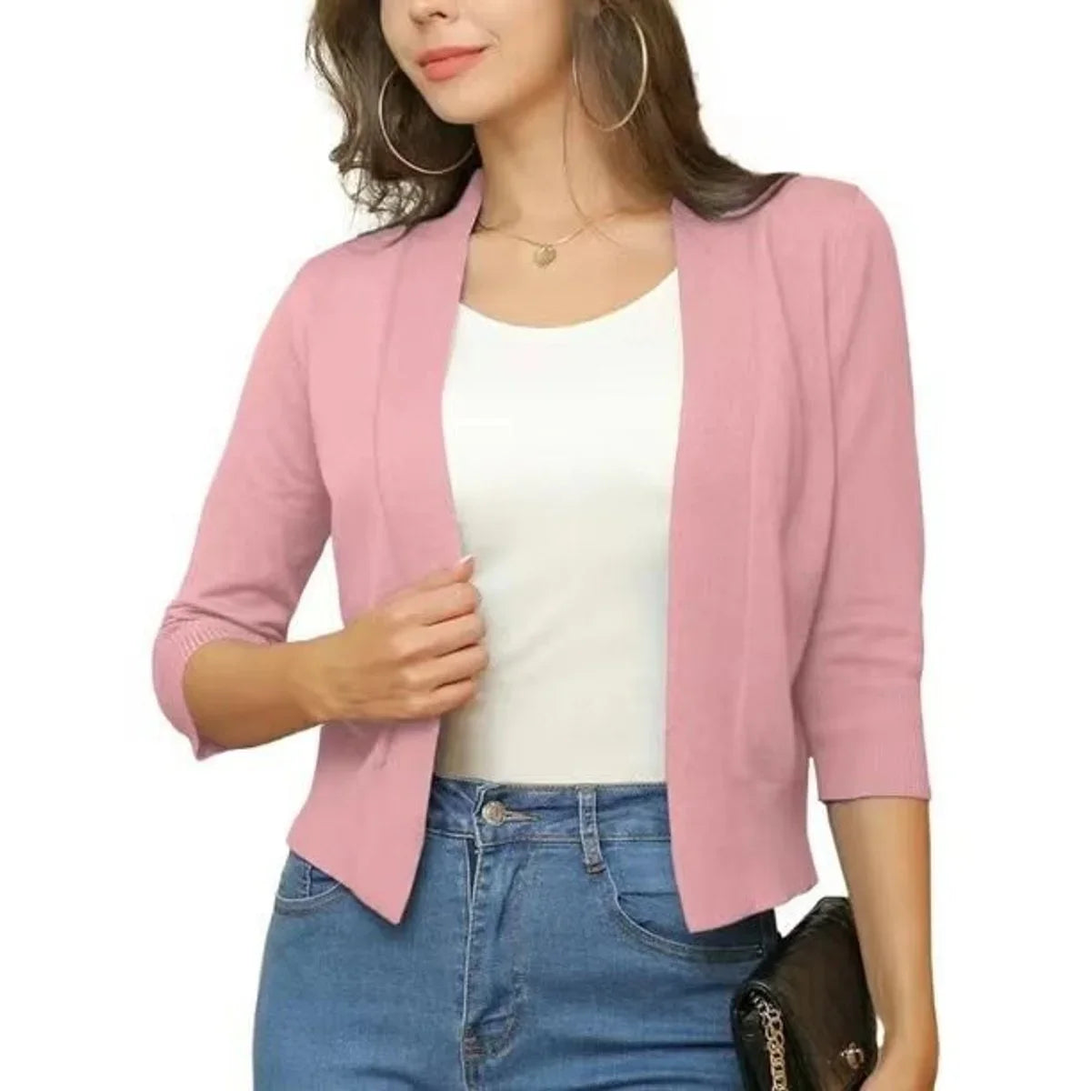 Women's open-front 3/4 sleeve cropped cardigan – Rubber Red