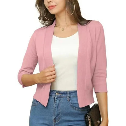 Women's open-front 3/4 sleeve cropped cardigan – Rubber Red