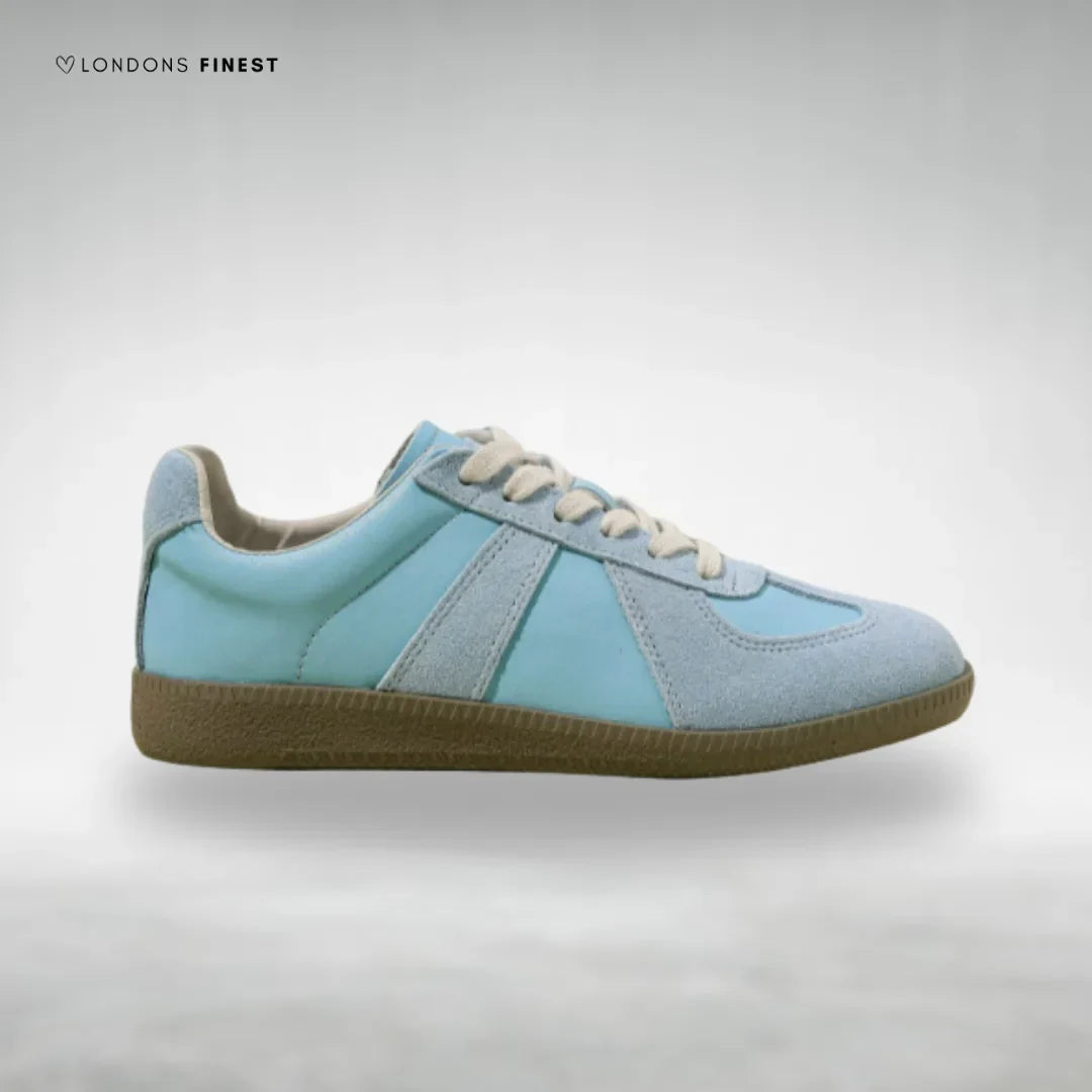 Women's comfort arch support suede lace-up sneakers with gum rubber sole – Light Blue
