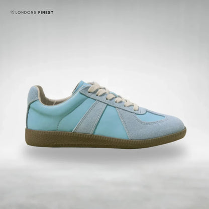 Women's comfort arch support suede lace-up sneakers with gum rubber sole – Light Blue
