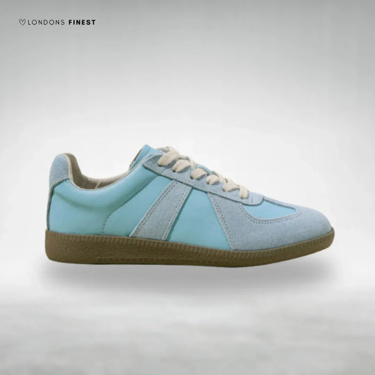 Women's comfort arch support suede lace-up sneakers with gum rubber sole – Light Blue