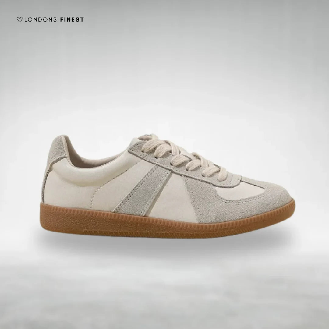 Women's comfort arch support suede lace-up sneakers with gum rubber sole – White