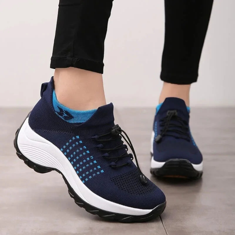 Women's comfort comfort knit sneakers with bungee-lace slip-on design