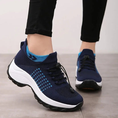 Women's comfort comfort knit sneakers with bungee-lace slip-on design