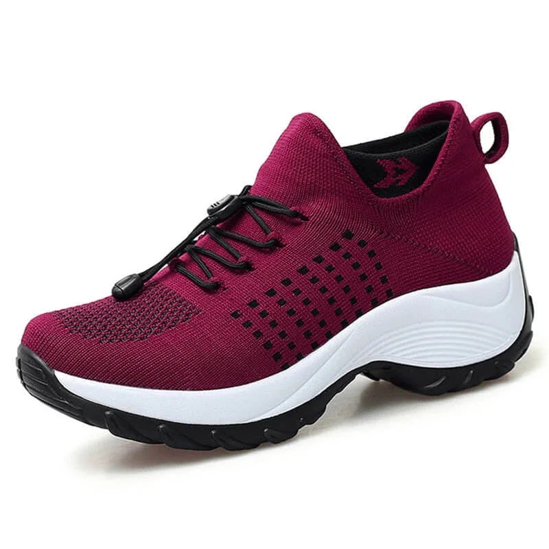 Women's comfort comfort knit sneakers with bungee-lace slip-on design – Red